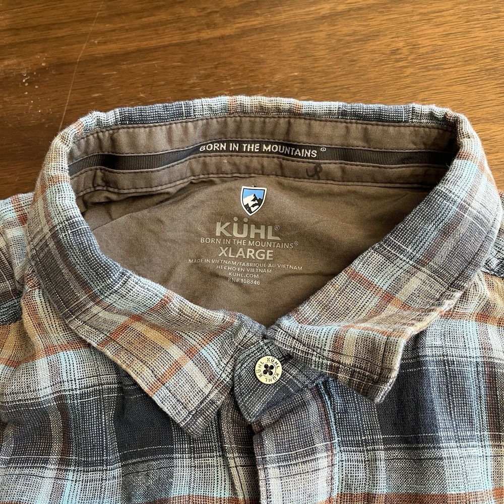 Kuhl Shirt Mens XL Blue Gray Plaid Short Sleeve Button Outdoor Hiking Response - Picture 4 of 11